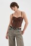 Women's Tulle Detailed Design Crop Corset with Adhesive Stones - 2