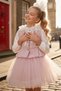 Girl's Spanish Shirt with Ruffle Collar and Lace Embroidery, Chanel Vest, Pink Skirt Set - 6