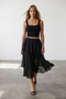 Women's black elastic waist layered flounced lined midi length chiffon skirt alc-x15528 - 2