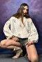 Flower Embroidered Loose Sleeved Blouse - 3