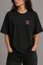 Pink Mood Love Embroidered Black Oversize Unisex T-Shirt 30/1 Regular Fabric - 5