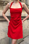Women's Red Halter Neck Side Gathered Backless Mini Dress - 3