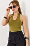 Women's halter neck crop top - green - 5