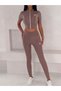 Women's Zipper Crop Top and High Waist Leggings Sports Set - 2