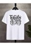 Unisex White Tequila Made Me Do It Printed Oversize T-Shirt - Shot Themed Cotton T-Shirt with Writing on the Back