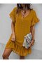 Women's Short Sleeve V-Neck Short Polka Dot Chiffon Dress - 3
