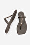 Women's Blunt Toe Flip-Flop Strap Beaded Daily Slippers Dekase Brown - 8