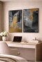 Black and Gold Foil Effect Abstract 2-Piece Glass Painting Set - Black Metal Framed Home and Office Painting - 2
