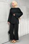 Black Waist Tie Tunic Trousers Suit - 4