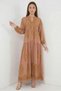 Women's V-Neck, Gathered Waist, Long Sleeve, Authentic Patterned Viscose Mink Hijab Dress - 2