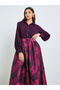 Purple Floral Jacquard Maxi Dress with Belt - 2
