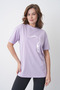 Women's Minimalist Cat Silhouette Printed Round Neck Lilac Casual Cotton T-Shirt - 2
