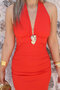 Pomegranate Flower Accessory Detailed Sandy Fabric Dress - 4