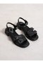 Veltrix Black Genuine Leather Women's Sandals with Buckle Detail - 3