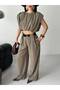 Women's Trendy Belted Trousers Padded Crop Blouse Loose Set - 6