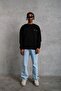 Men's Oversize Sweatshirt with Front and Back Print, 3-Yarn Cotton - Black Mariposa Secret - 4