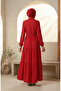 Hakim Yaka Polka Dot Hijab Dress 0290-02 Red - 6