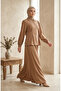 Linen Buttoned Tunic Skirt Double Set 0277-03 Milk Coffee - 2