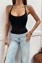Halter Neck Bra with Stitching Detail, Black - 3