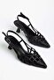 Women's Short Heeled Shoes Black Knitted Material Pointed Shape