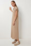 Polo Collar Knitted Dress with Pockets Ldz0038 Beige - 3