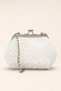 Women's White Sequined Hand-Knitted Evening Dress Bag with Silver Chain Strap and Clip Detail - 2