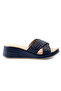 Genuine Leather Black Knitted Wedge Heel Women's Slippers - Z26229-2