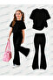 Summer Black Spanish Flared Pants and Tshirt, Unprinted Plain Design Kids Girls Set