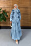 Women's Beaded Embroidery Half Button Denim Dress