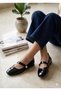 Gold Buckle Patent Leather Mary Jane Women's Daily Flats - 3