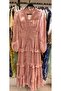 Women's Pink V-Neck Lace and Bead Embroidered Layered Flounce Chiffon Midi Dress - 5