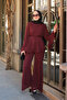Women's Chiffon Suit with Drawstring Waist Trousers, Burgundy - 2