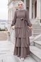 Elastic Waist Tied Layered Modal Dress Mink Hm2915 - 3