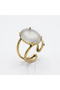 Bronze Vintage Women's Ring Authentic Copper Jewelry White Cat's Eye Stone Oval Adjustable - 3