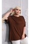Plus Size Oversized Women's Viscose Anti-Sweat High Quality Comfortable Fit Mom T-Shirt Blouse Shoulder Print and Stone Detail Batwing Sleeve Combed Cotton Brown - 8