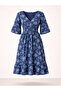 Blue All Over Print V Neck Midi Dress - 6