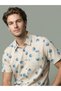 Men Beige Leaf Print Short Sleeve Shirt - 6