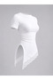 Women's Boat Neck Slit Lace Detailed Blouse - 2