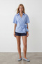 Women's Blue Double-Breasted Collar Bow Tie Woven Shirt Alc-X15538 - 3