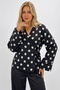 Women's Double-Breasted Polka Dot Blouse 40004 - Black