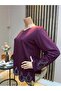 Women's Middle Age and Above Nile Patterned Stoned Laser Cut Mother Combed Cotton Blouse - 2