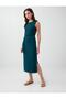 Dark Green Sleeveless Midi Dress with Back Detail - 2