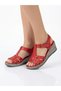 Genuine Leather Red Orthopedic Sole 5 cm Padded Heel Women's Sandals