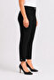 Plus Size Women's Ankle Length Button Detail Fabric Trousers 08 Black - 6