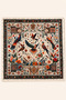 Women's Ecru Black Authentic Bird Patterned 70X70 cm Satin Scarf, Square Neck Scarf Hair Bag Accessory - 5