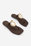 Women's Blunt Toe Flip Flops with Gold Metal Round Accessories Daily Slippers Velvos Brown Satin - 5