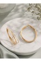 Stainless Steel Triple Crossing Gold Hoop Earrings - 5