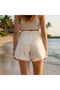 Women's White Snow Washed Tasseled Denim Shorts High Waist Relaxed Fit - 3