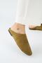 Campos Women's Genuine Leather Flat Sabo Olive Green Slippers - 4