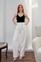 Women's White Button Detailed Elastic Waist Palazzo Trousers Nj164 - 5